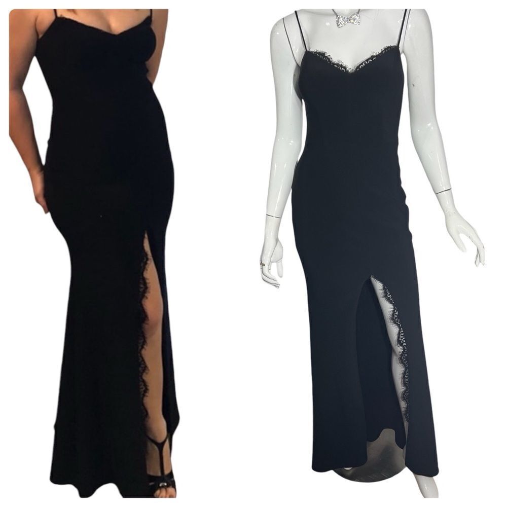 NWT Gianni Bini‎ Black Lace Slit Front Strappy Cocktail Dress -- 1